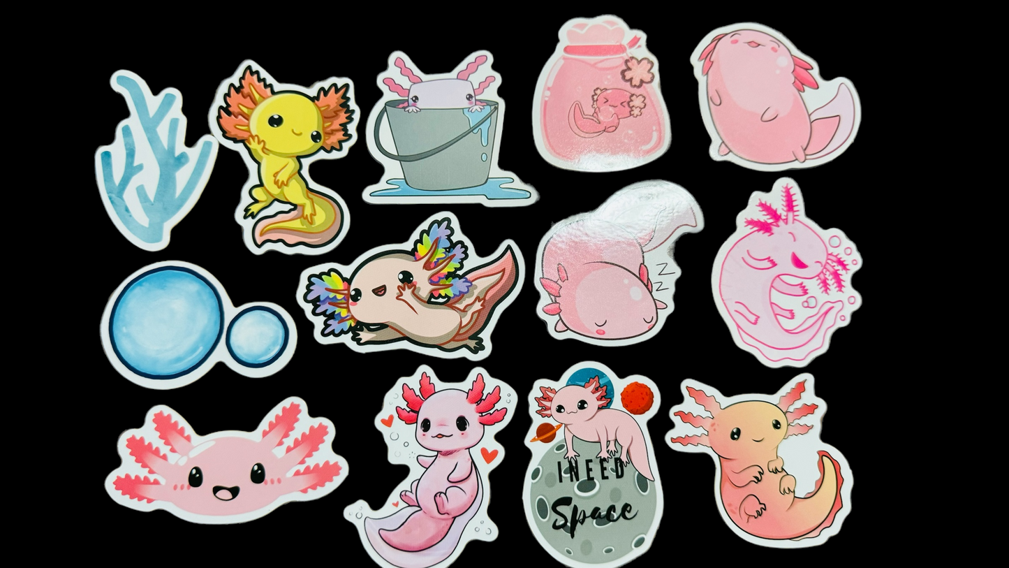 25 Axolotl Sticker Pack - Show Your Love for these unique aquatic creatures on Laptops, Water Bottles, Skateboards, Lockers and More