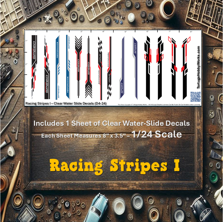 Racing Stripes I - Clear Water Slide Decals - 1:24 or 1:64 Scale