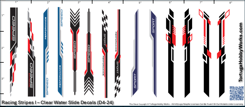 Racing Stripes I - Clear Water Slide Decals - 1:24 or 1:64 Scale