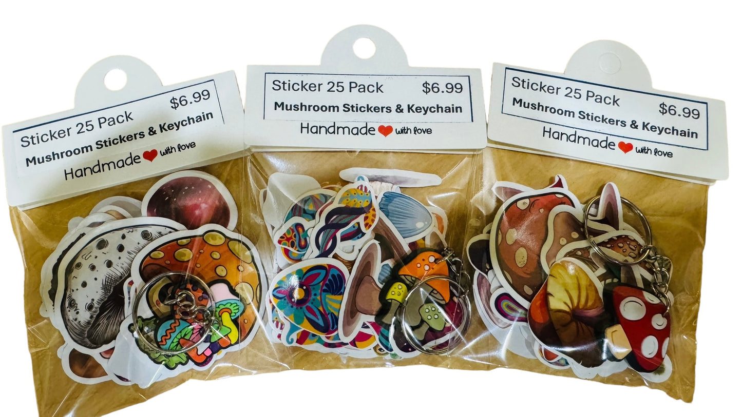 Keyring - Mushroom Sticker & Keyring Gift Pack