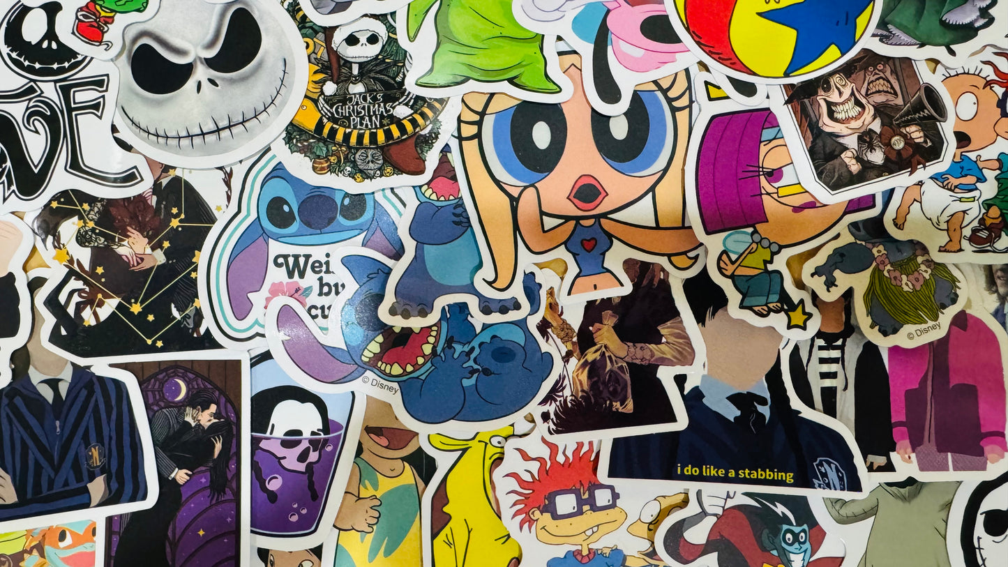 25 of Your Favorite Characters 80’s to Today. Stickers for Laptops, Water Bottles, Skateboards, Lockers and More