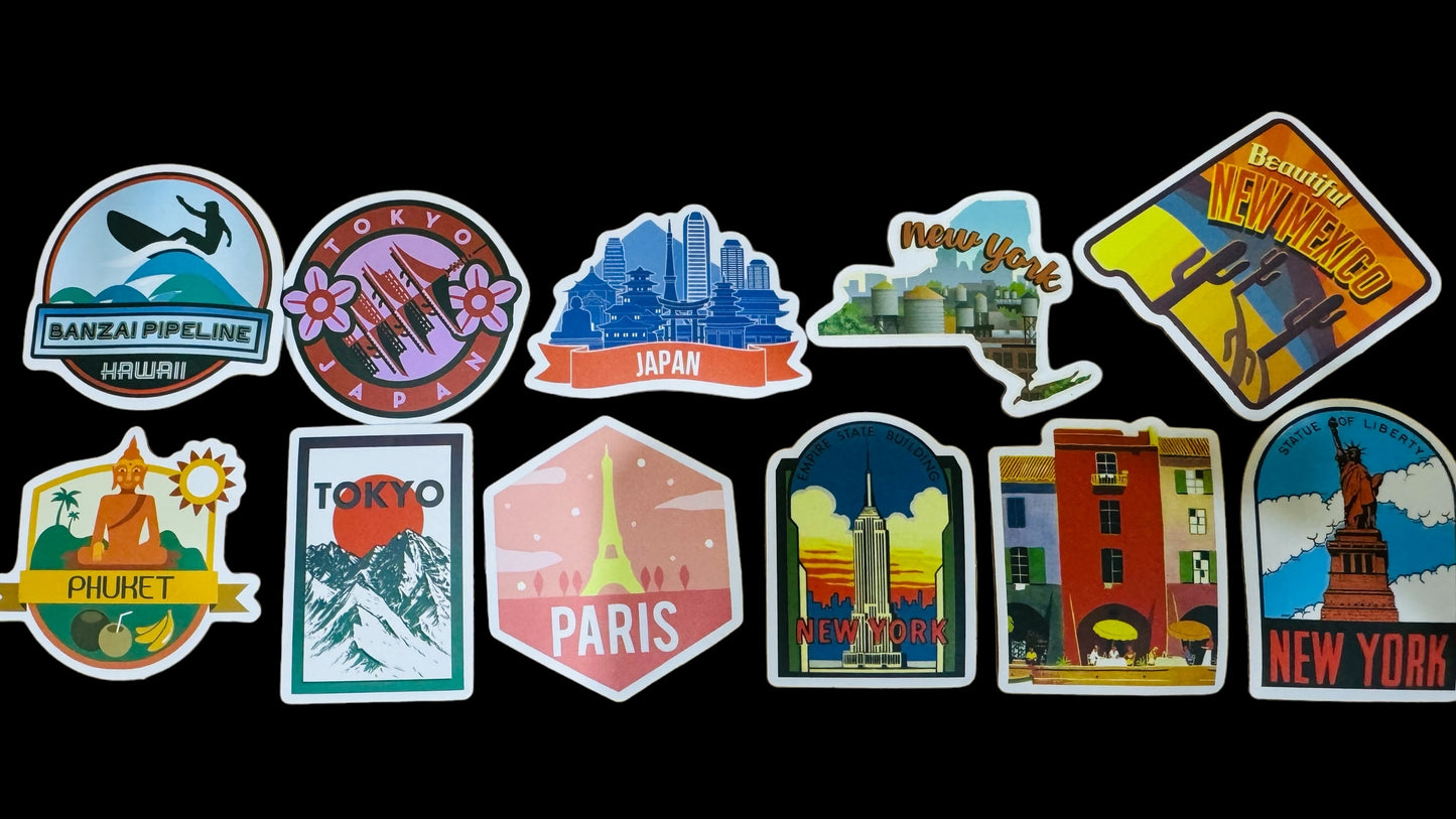 25 Stickers - Travel The World or Show Off Where You Have Gone - Travel Stickers for Laptops, Water Bottles, Skateboards, Lockers and More