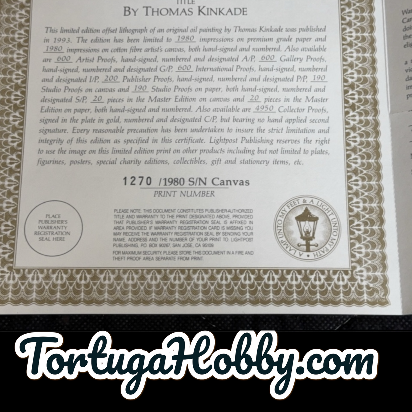 1993 - Thomas Kinkade Limited Edition Canvas - Paris, City of Lights