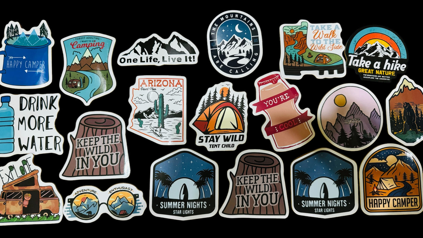 25 The Great Outdoors - Outdoor/Hiking/Camping Stickers for laptops, Water Bottles, Skateboards, Lockers and More