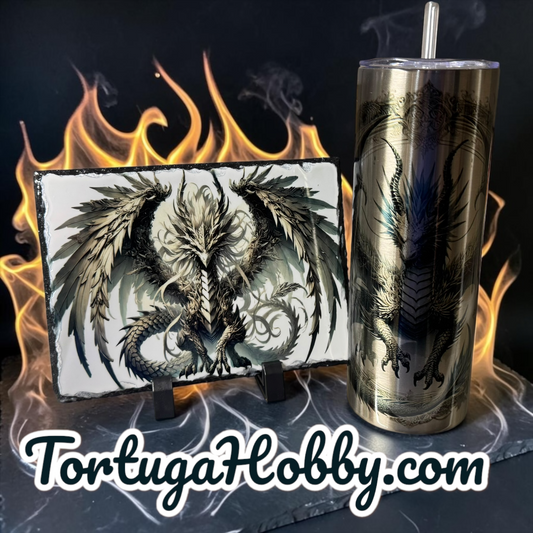 One Of A Kind Metallic Dragon On Slate Artwork & 20oz Tumbler - Unique - Only 1