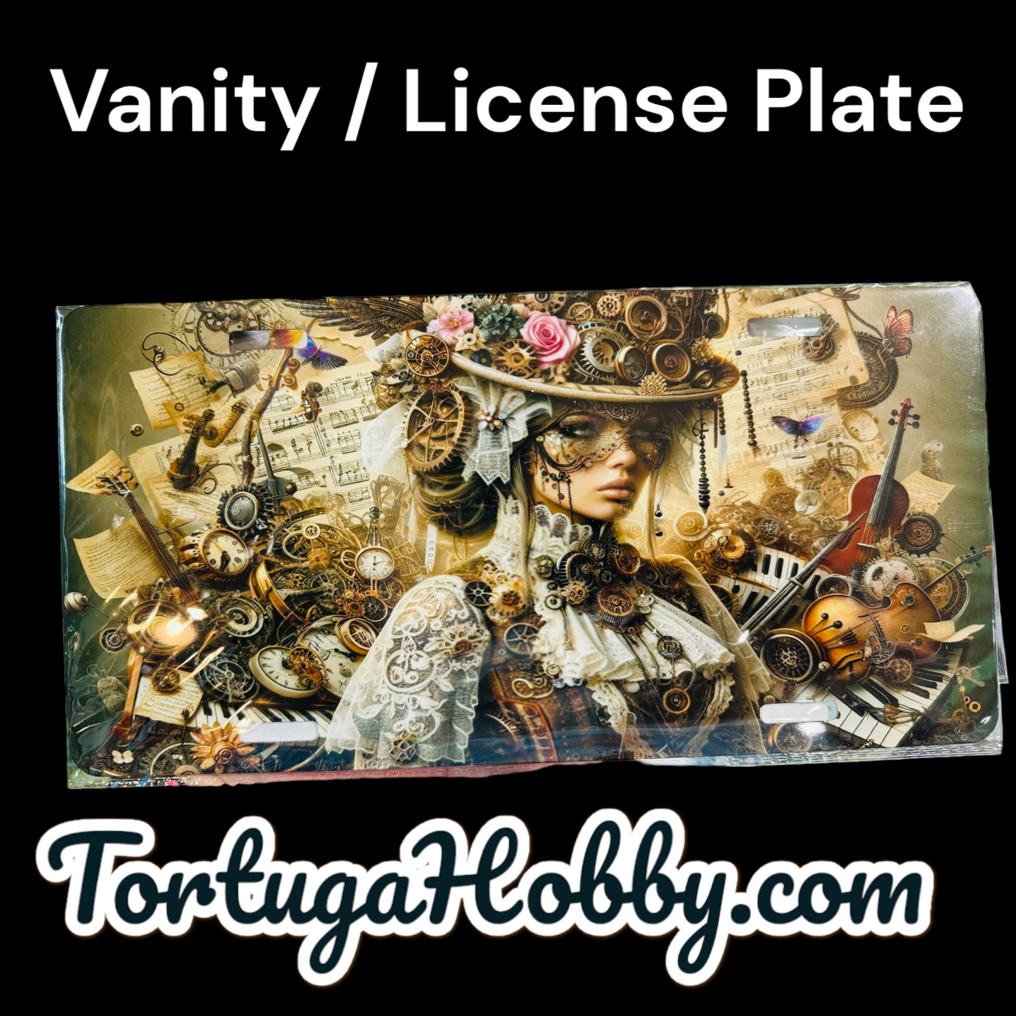 Plates - Lady Music Exclusive Art - Front License / Vanity Plate - Steampunk Artwork