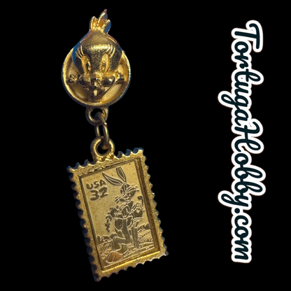 1997 Vintage USPS Warner Stamp Earrings Bugs & Tweety Gold Tone Dangles Stamp