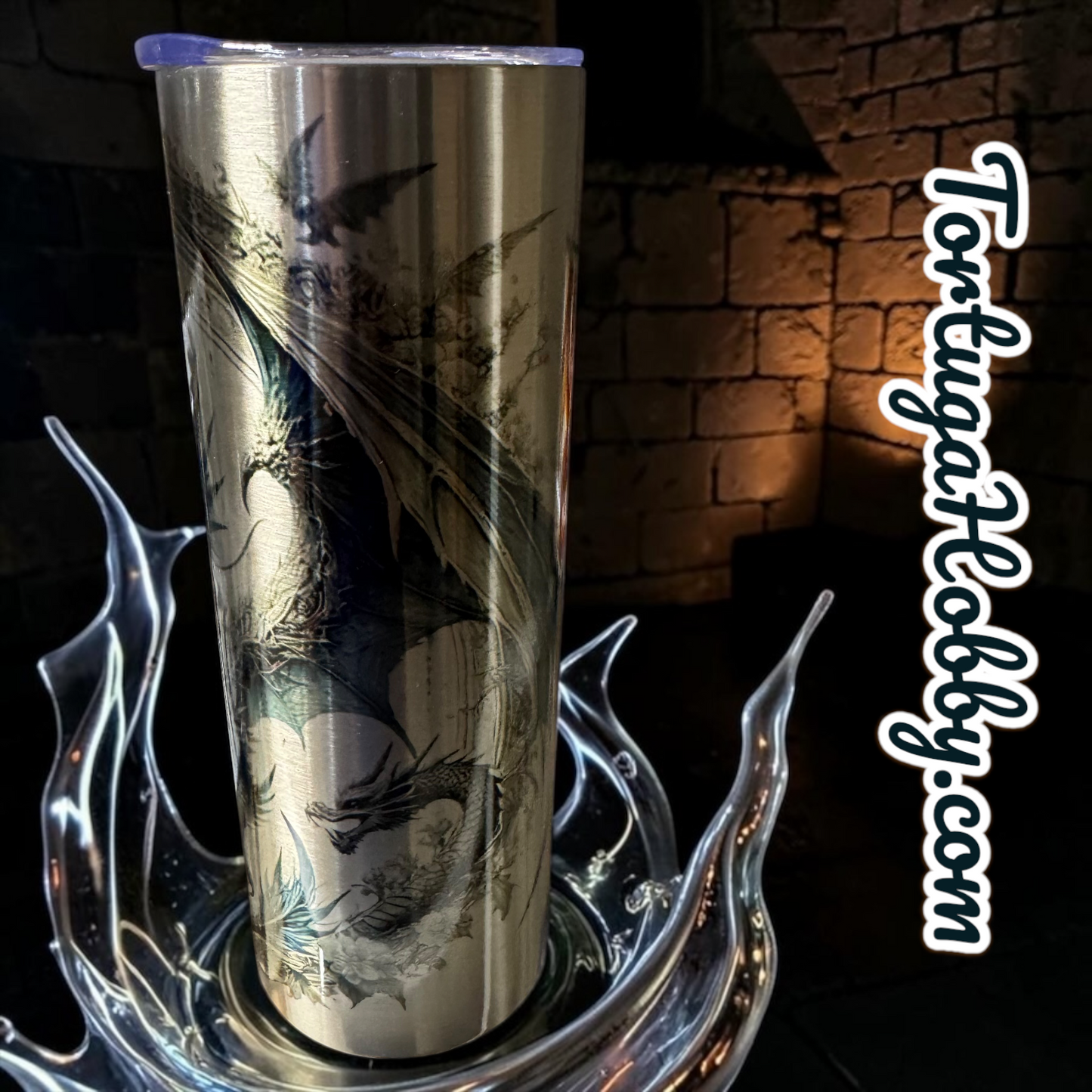 One Of A Kind Metallic Dragon On Slate Artwork & 20oz Tumbler - Unique - Only 1