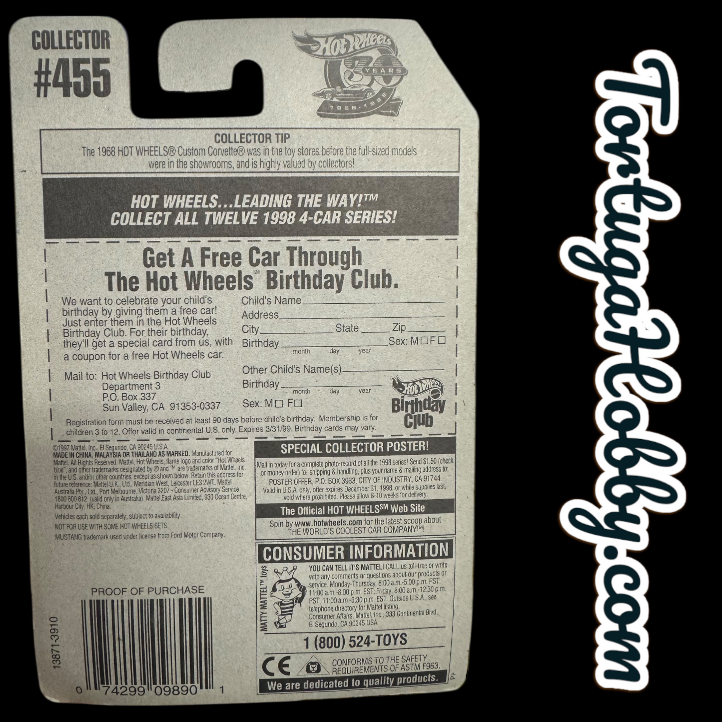 1995 - Hot Wheels - 65’ Mustang - Mainline - 3 Cars Included.