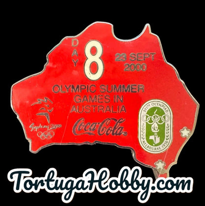 2000 Coca Cola Sydney Olympics #6 And #8 Pin Back With case. Complete Your Set.