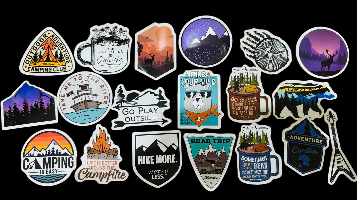 25 The Great Outdoors - Outdoor/Hiking/Camping Stickers for laptops, Water Bottles, Skateboards, Lockers and More