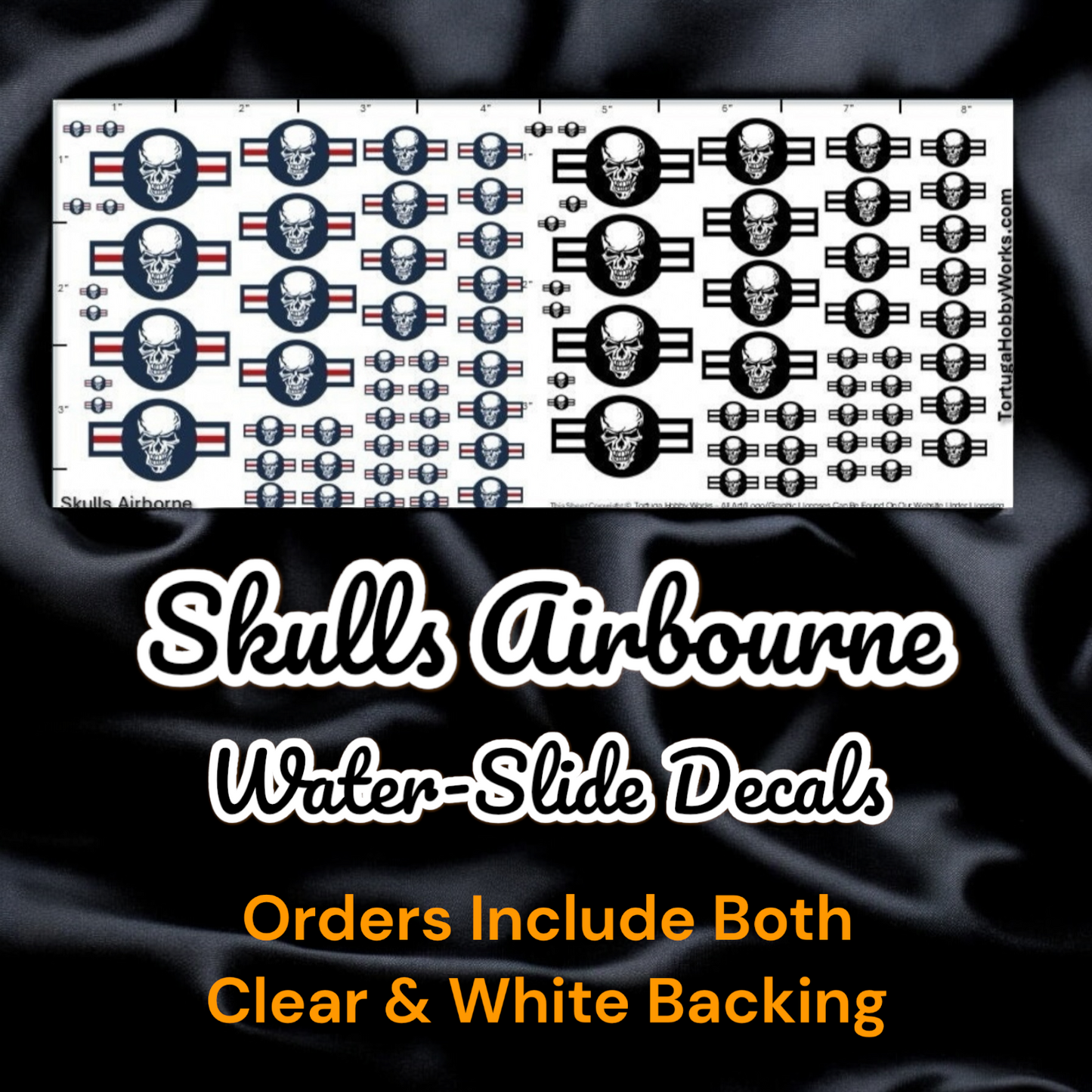 Skulls Airborne - Water Slide Decals - 1:24 / 1:18 Scale Scale for Models or Pine Derby