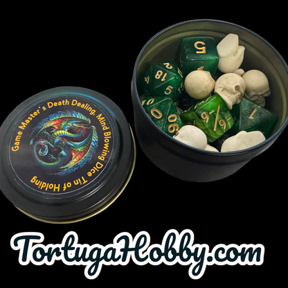 Gaming Dice & Skull Counters for CCG, TCG, Role-Playing and more - All in Metal Tin