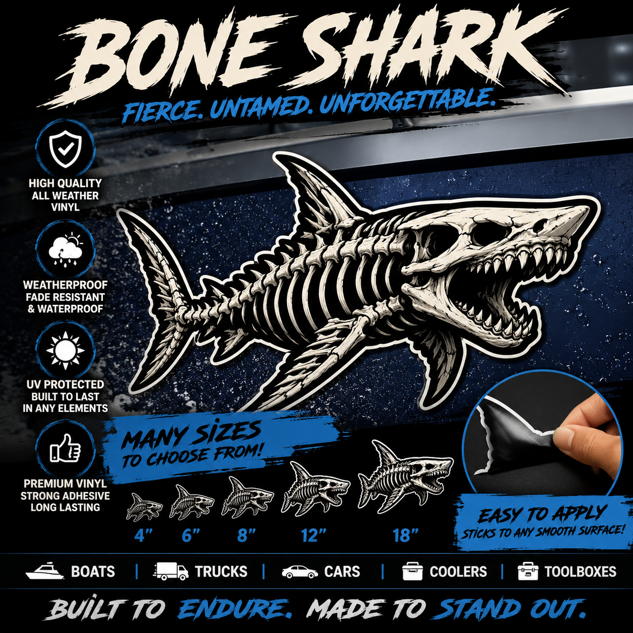 Bone Shark Bumper Sticker Outdoors - Tackle - Laptops - Show Your Salt Lifestyle