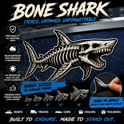 Bone Shark Bumper Sticker Outdoors - Tackle - Laptops - Show Your Salt Lifestyle