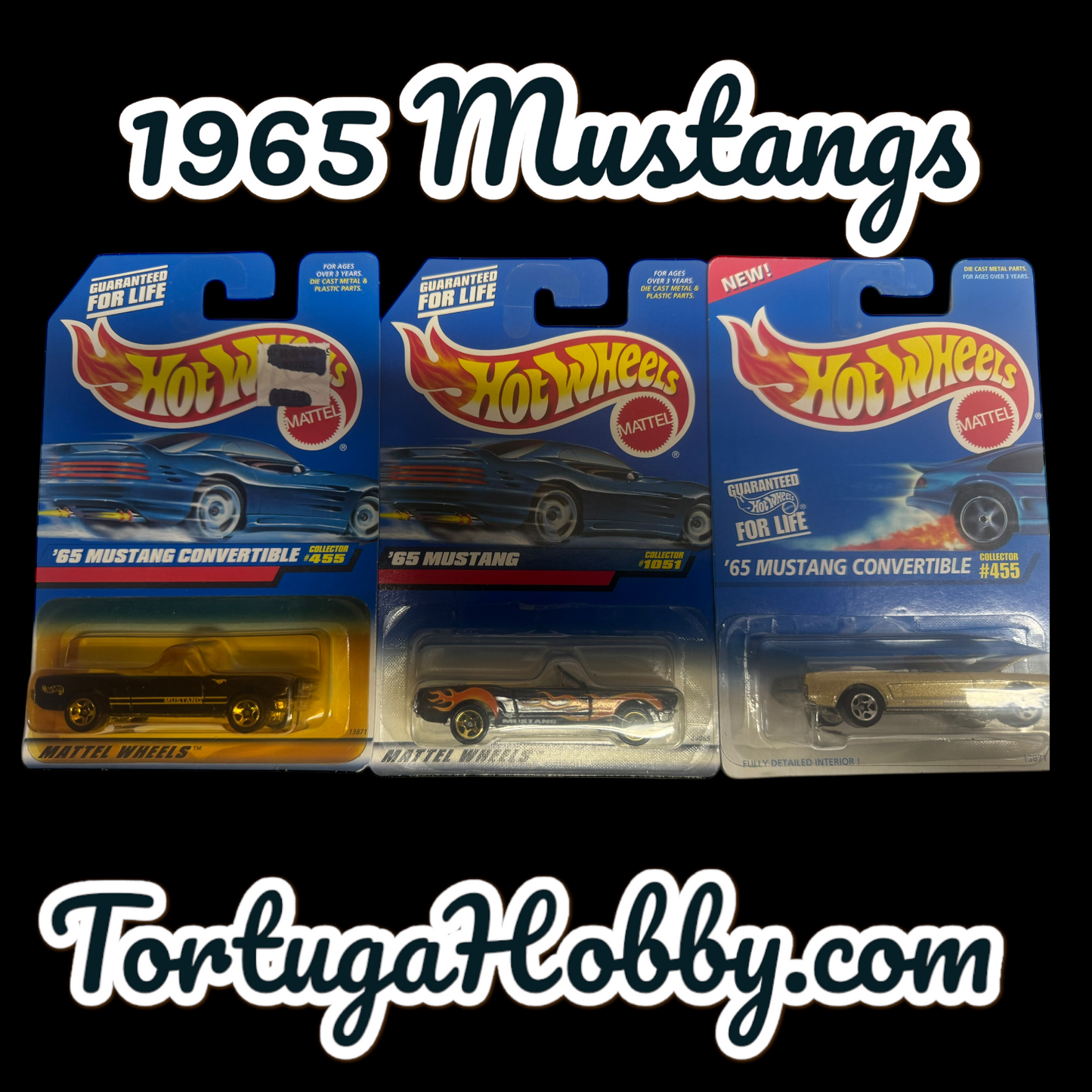 1995 - Hot Wheels - 65’ Mustang - Mainline - 3 Cars Included.