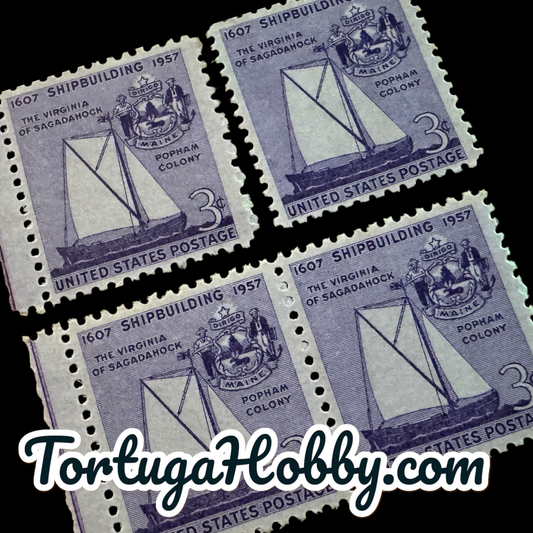 1957 - 350th Anniversary Of Americas Ship Building Industry 3-Cent Stamp - 4 Stamps