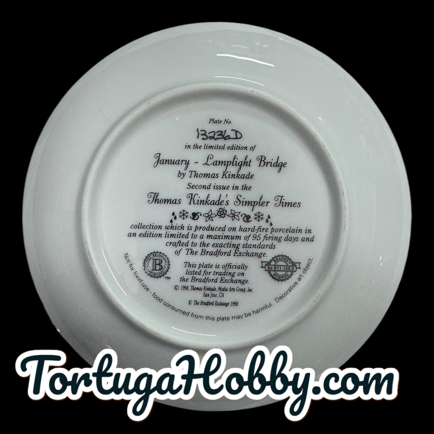 1998 - Thomas Kinkade's Simpler Times #2 - Lamplight Bridge  Plate - January