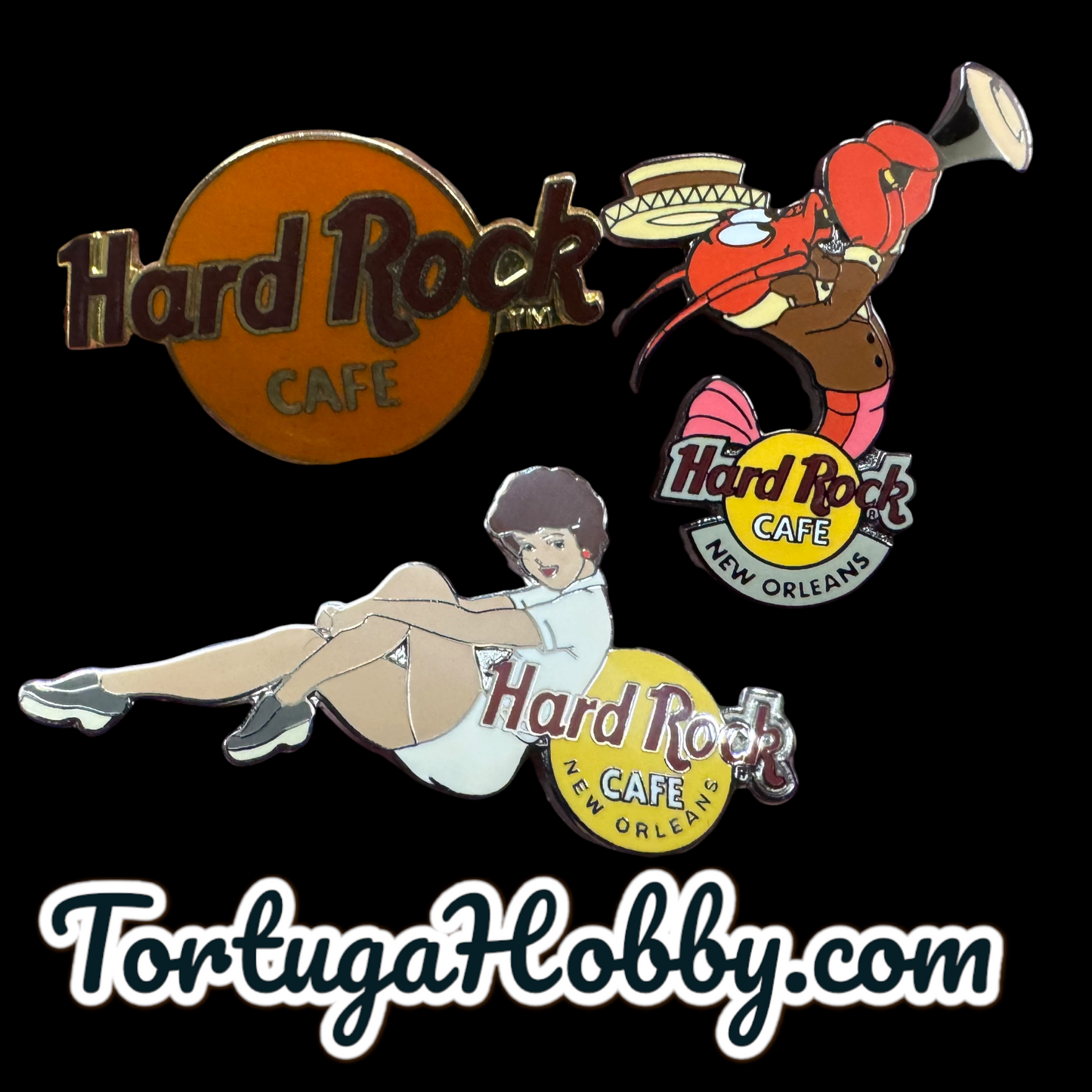2002 - Hard Rock Cafe - New Orleans 3 Pin Set - Featuring Lobster & Pin-up Girl
