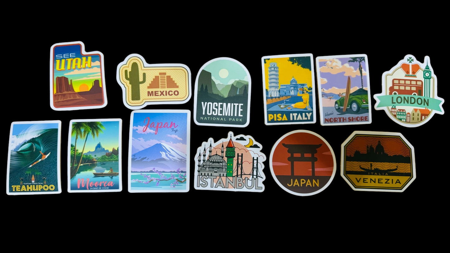 25 Stickers - Travel The World or Show Off Where You Have Gone - Travel Stickers for Laptops, Water Bottles, Skateboards, Lockers and More