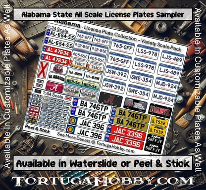 Alabama - 1:18, 1:24, 1:64 & 1:10 Scale License Plates for Diecast or Models
