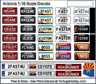 State License Plates Decals - 1:24 / 1:18 Scale - Water Slide or Peel & Stick