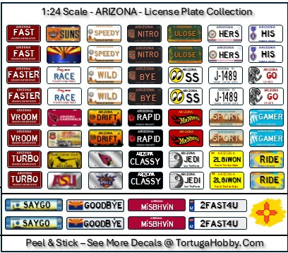 State License Plates Decals - 1:24 / 1:18 Scale - Water Slide or Peel & Stick