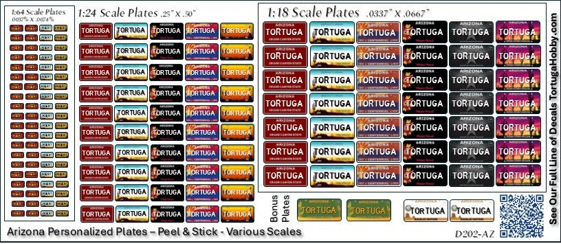 All 3 Scales- 1-64, 1-18, 1-24 - License Plate Decals - Your State - Your License Number - Models, Derby Cars and More
