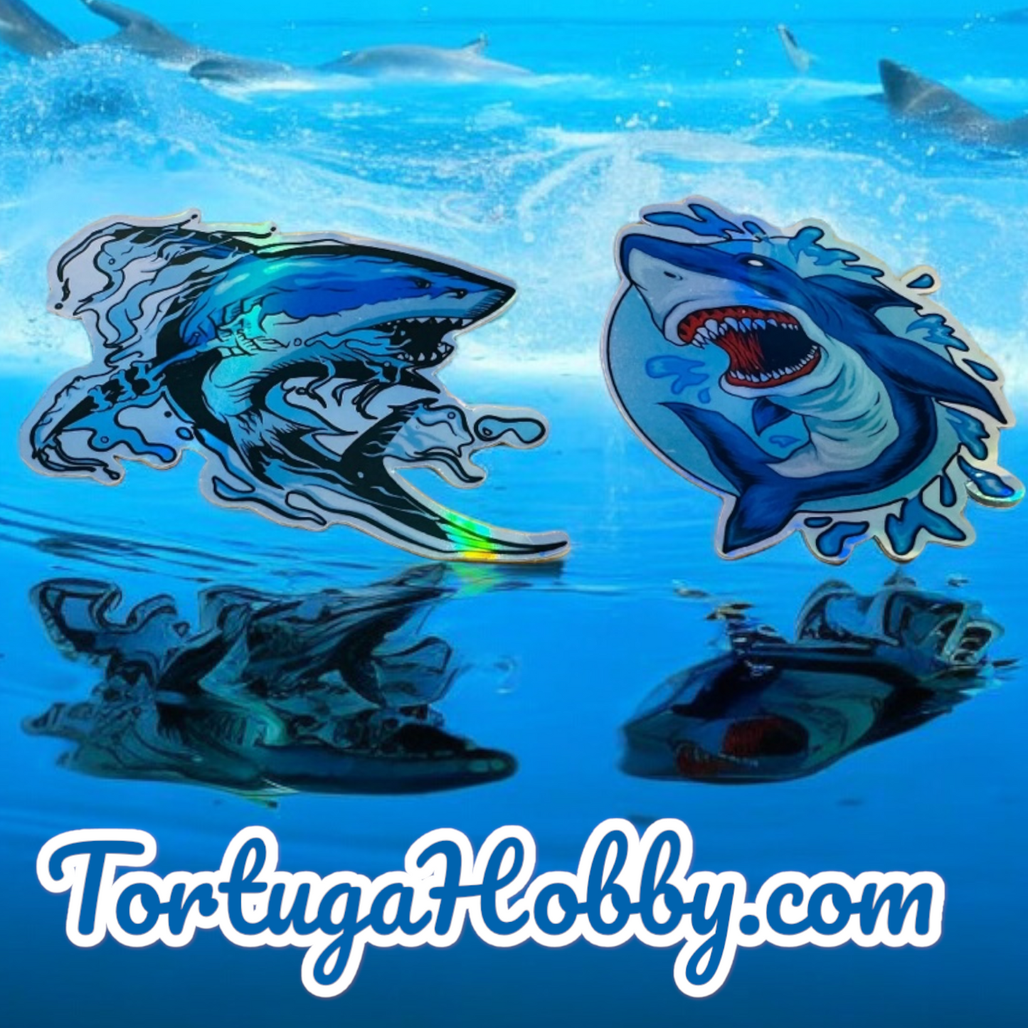 26 Holographic Shark Stickers for laptops, Water Bottles, Skateboards, Lockers and More