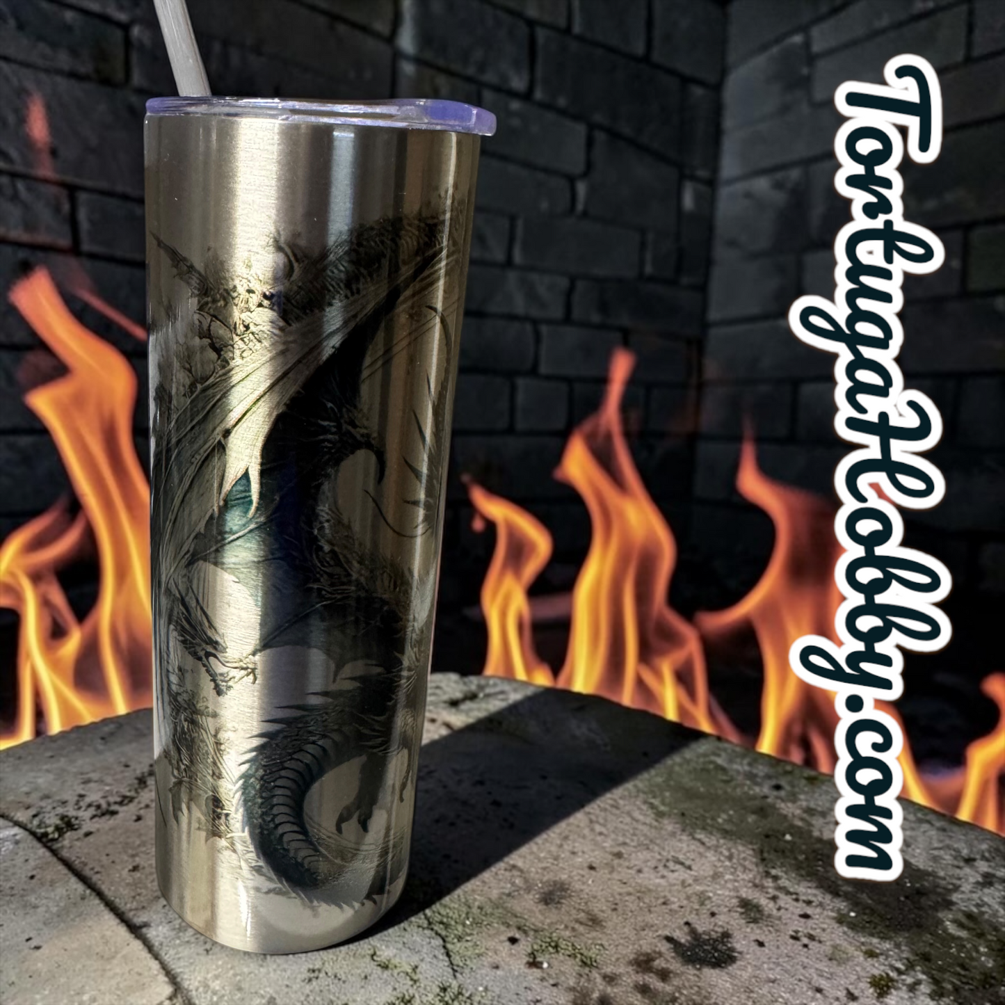 One Of A Kind Metallic Dragon On Slate Artwork & 20oz Tumbler - Unique - Only 1