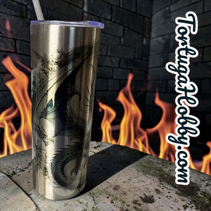 One Of A Kind Metallic Dragon On Slate Artwork & 20oz Tumbler - Unique - Only 1