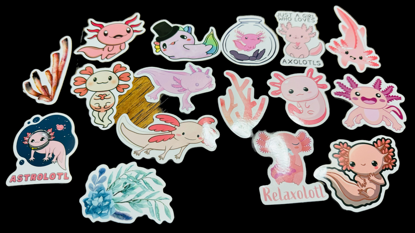 25 Axolotl Sticker Pack - Show Your Love for these unique aquatic creatures on Laptops, Water Bottles, Skateboards, Lockers and More