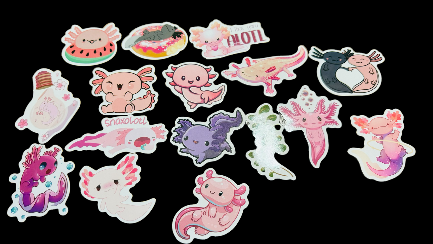 25 Axolotl Sticker Pack - Show Your Love for these unique aquatic creatures on Laptops, Water Bottles, Skateboards, Lockers and More