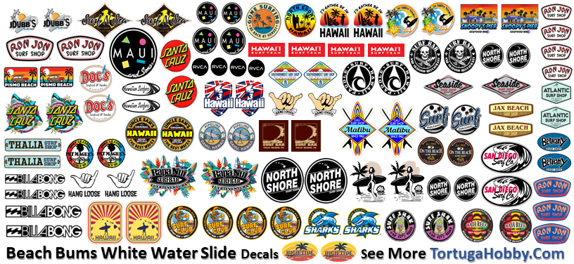 Decals - Beach Bums Surf & Beach - Clear & White Water Slide Decals - 1:24 Scale