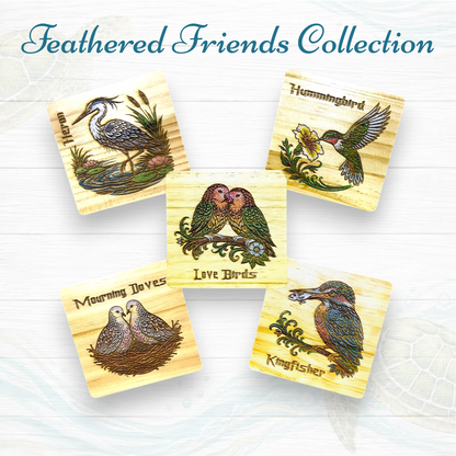 Bird Wood Coasters | Hand-Painted Laser Engraved Coasters