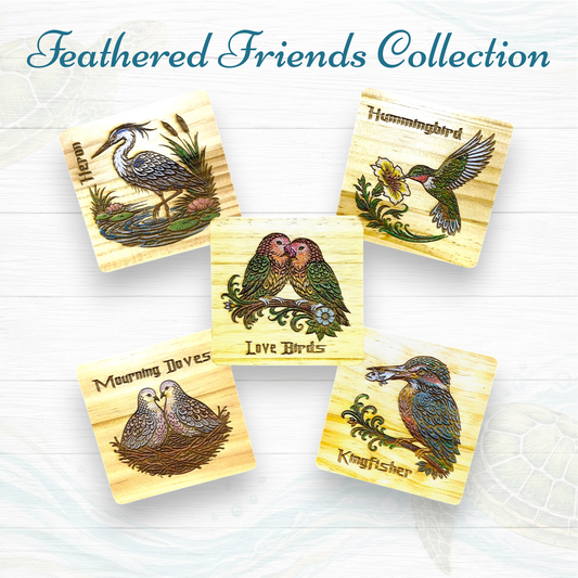 Bird Wood Coasters | Hand-Painted Laser Engraved Coasters