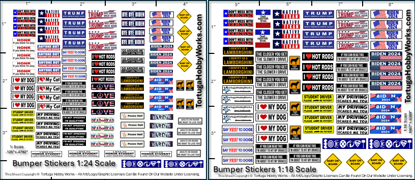 Decals - Bumper Stickers - White Water Slide Decals - 1:24 or 1:18 Scale