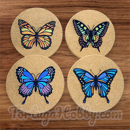 Hand-Painted 4-Piece Butterfly Cork Coaster Set