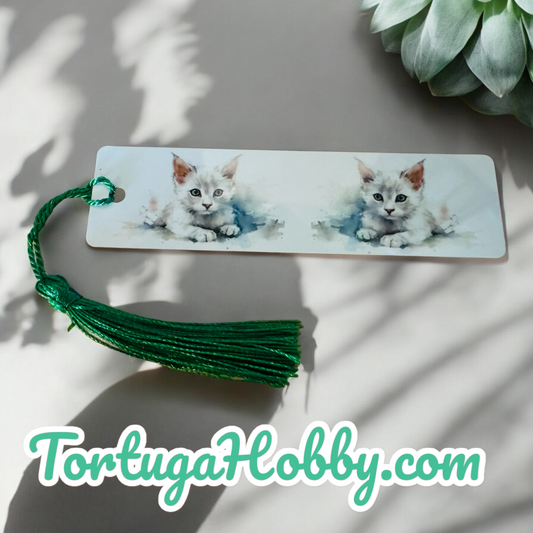 Bookmark - 2 White Kittens - Aluminum Artisan Bookmark