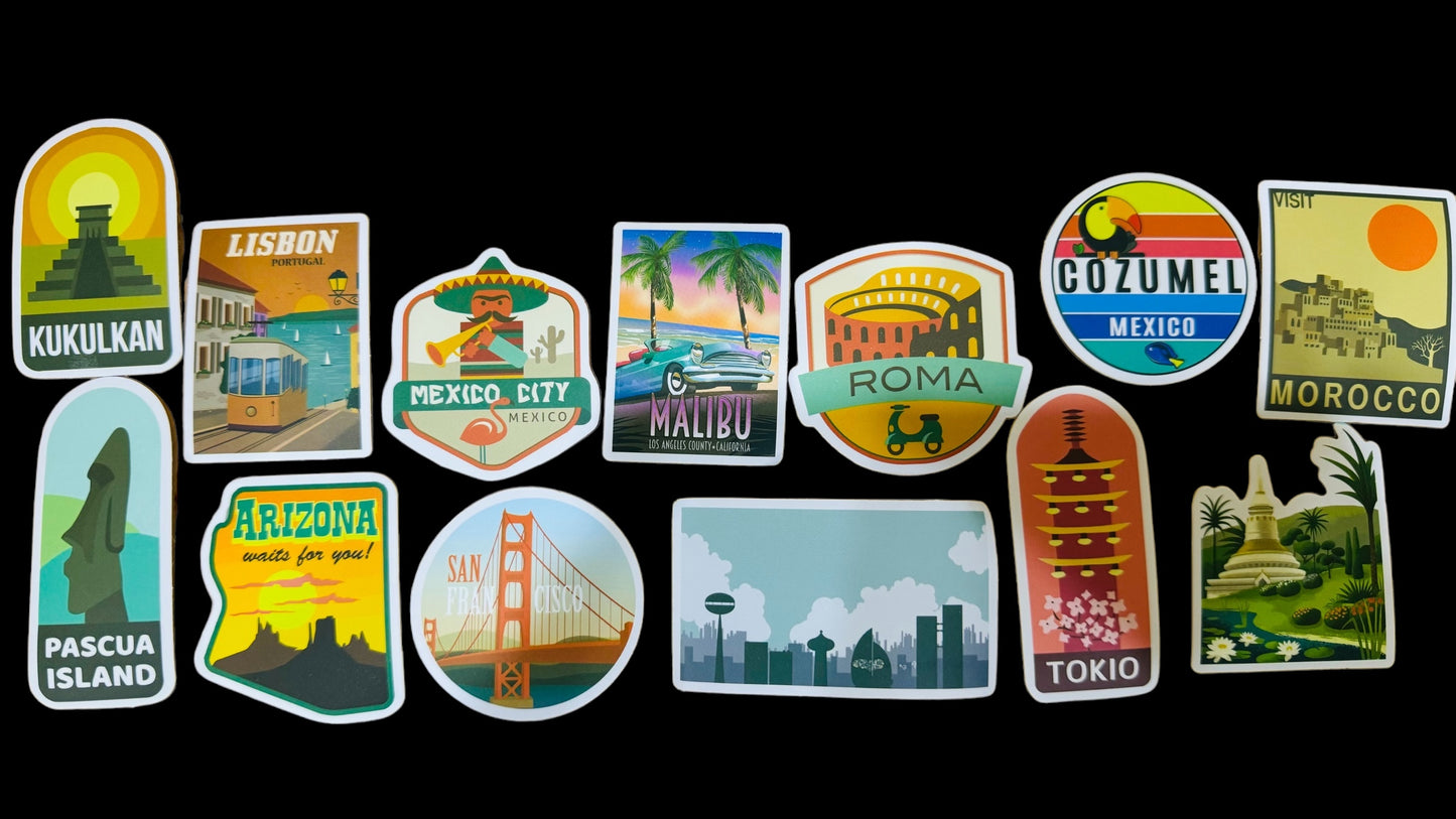 25 Stickers - Travel The World or Show Off Where You Have Gone - Travel Stickers for Laptops, Water Bottles, Skateboards, Lockers and More