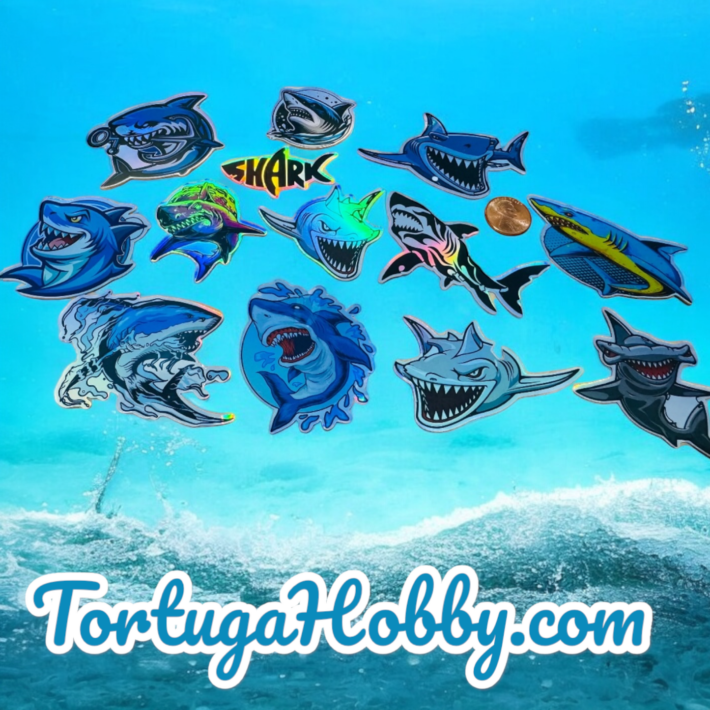 26 Holographic Shark Stickers for laptops, Water Bottles, Skateboards, Lockers and More