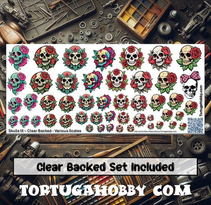 Decals - Skulls III - Clear Water Slide Decals - 1:24 Scale