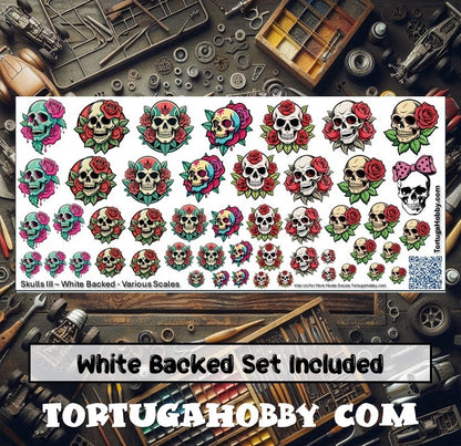 Decals - Skulls III - Clear Water Slide Decals - 1:24 Scale