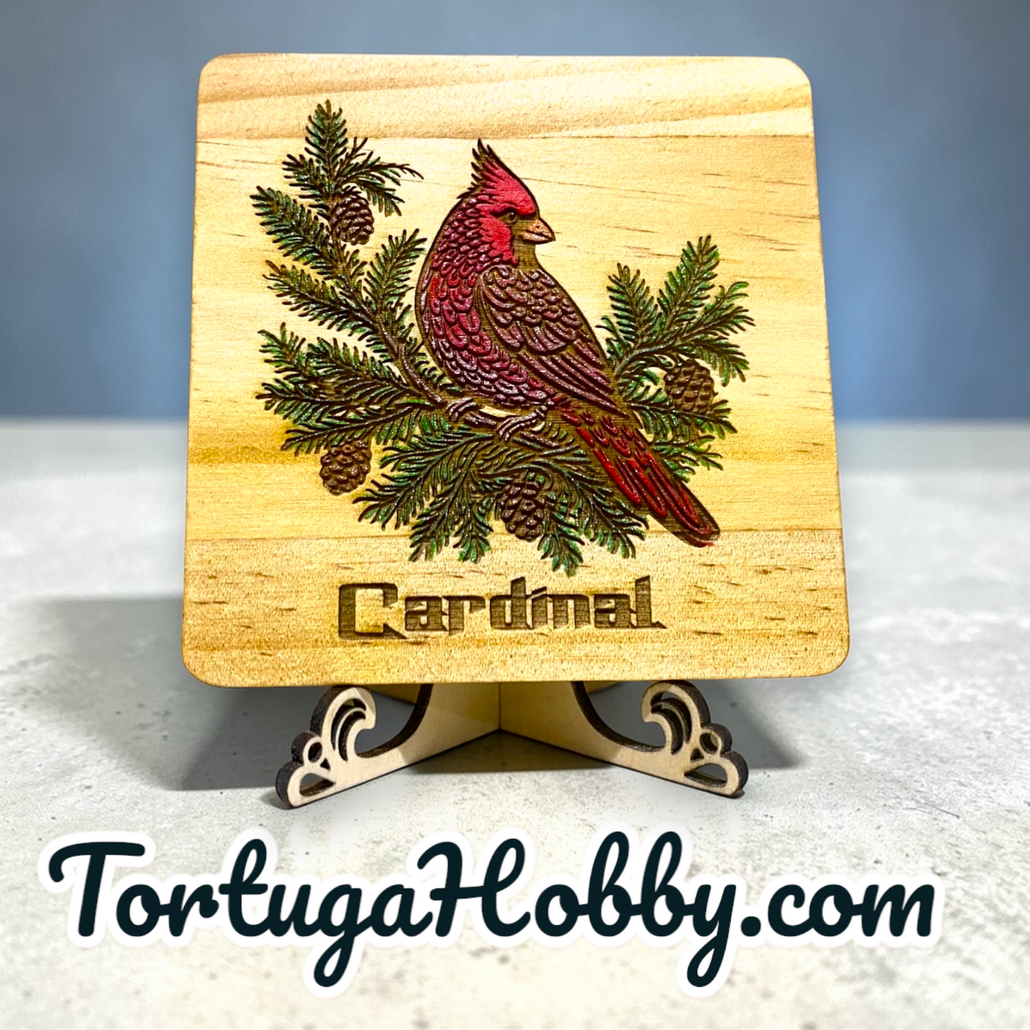Feathered Friends Engraved and Hand-Painted Wood Bird Coasters