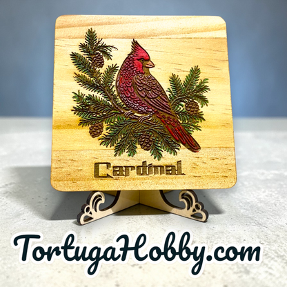 Feathered Friends Engraved and Hand-Painted Wood Bird Coasters