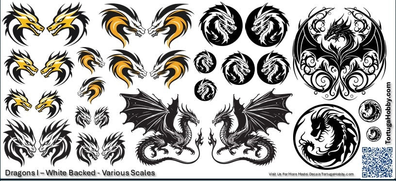 Decals - Dragons I - Water Slide Decals - 1:64/1:24/1:18 Scale