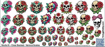 Decals - Skulls III - Clear Water Slide Decals - 1:24 Scale