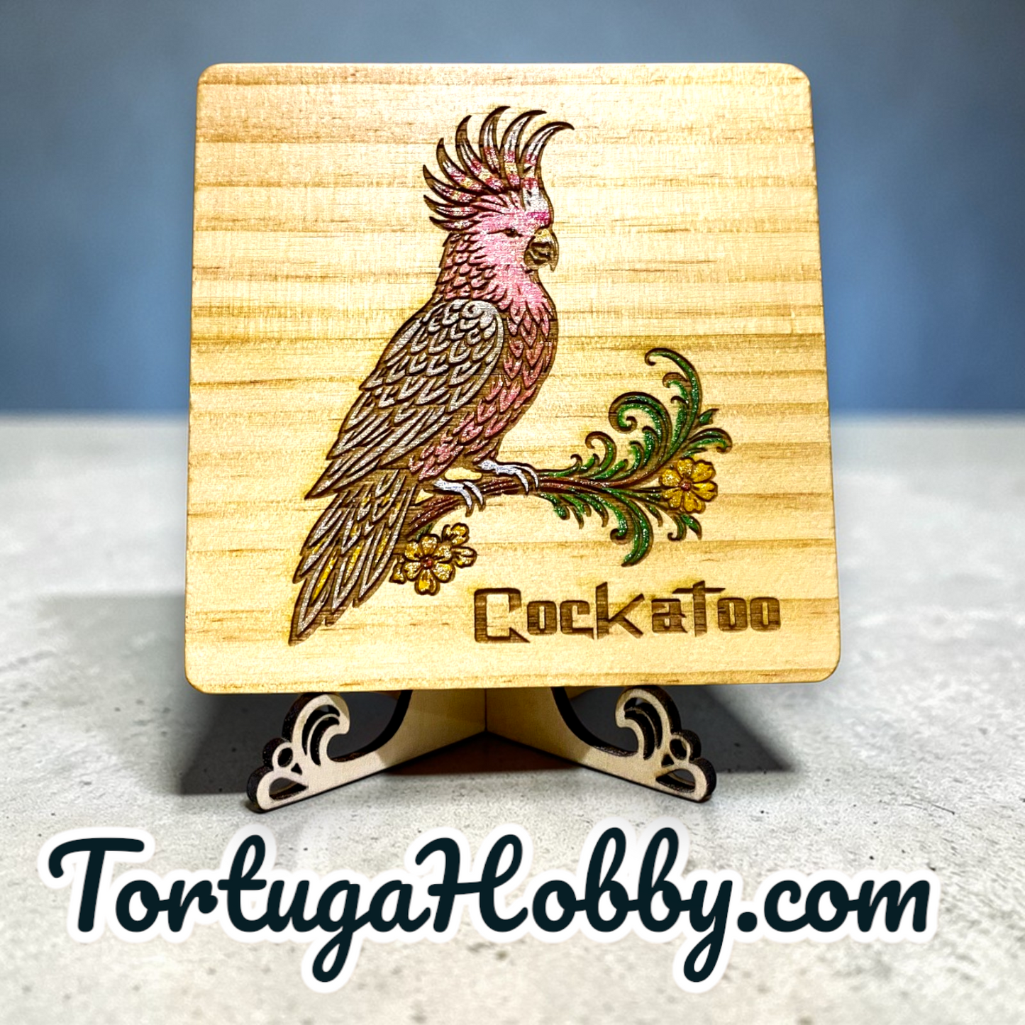 Feathered Friends Engraved and Hand-Painted Wood Bird Coasters