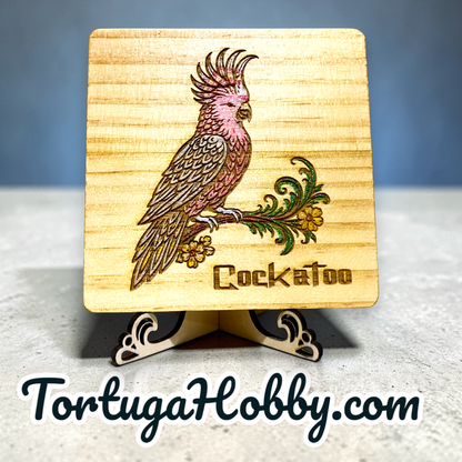 Feathered Friends Engraved and Hand-Painted Wood Bird Coasters