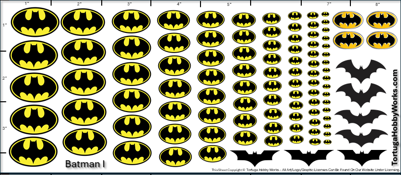 Decals - Batman I - White Water Slide Decals - 1:24 Scale